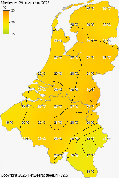 Maximum temperatuur 29 augustus 2023