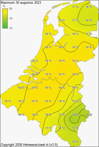 Maximum temperatuur 30 augustus 2023