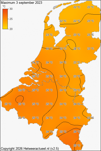 Maximum temperatuur 3 september 2023