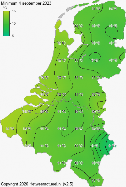 Minimum temperatuur 4 september 2023