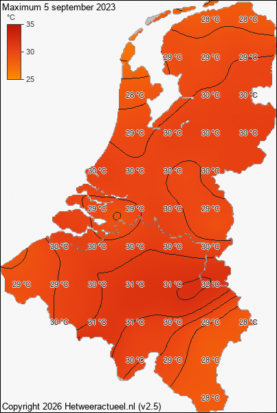 Maximum temperatuur 5 september 2023