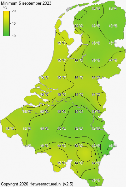 Minimum temperatuur 5 september 2023