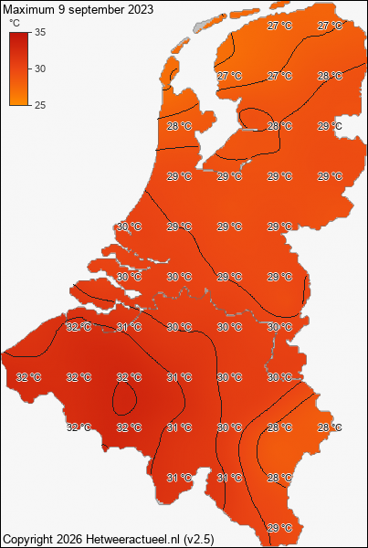Maximum temperatuur 9 september 2023