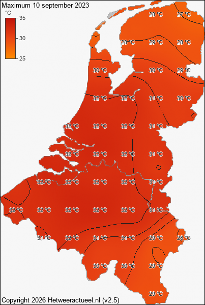 Maximum temperatuur 10 september 2023