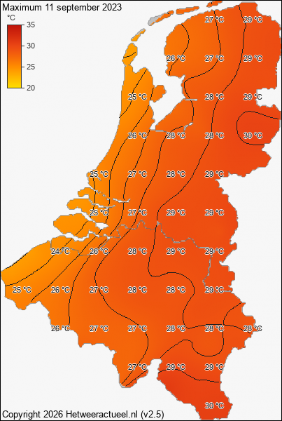 Maximum temperatuur 11 september 2023