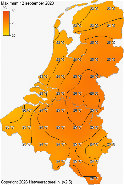 Maximum temperatuur 12 september 2023