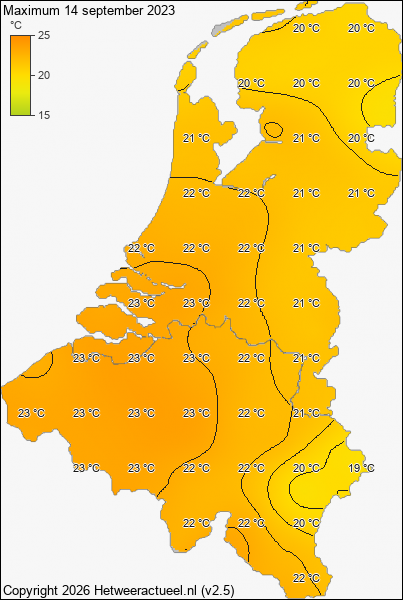Maximum temperatuur 14 september 2023