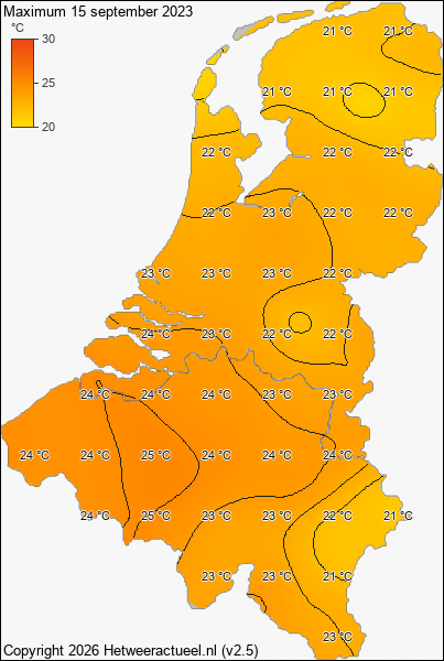 Maximum temperatuur 15 september 2023
