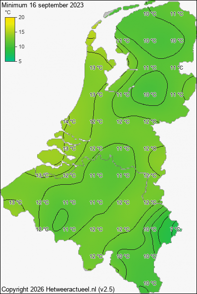 Minimum temperatuur 16 september 2023