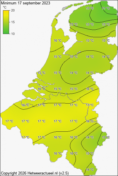 Minimum temperatuur 17 september 2023