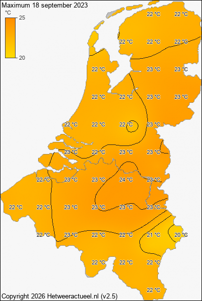 Maximum temperatuur 18 september 2023