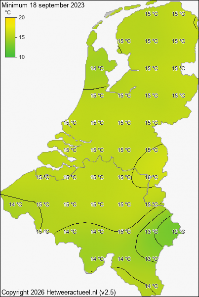 Minimum temperatuur 18 september 2023