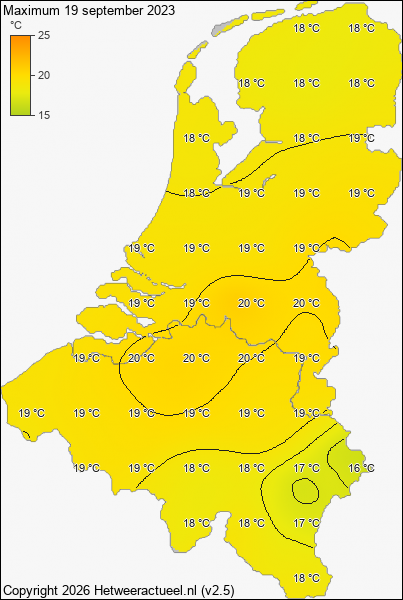 Maximum temperatuur 19 september 2023