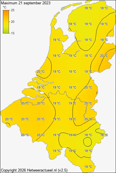 Maximum temperatuur 21 september 2023