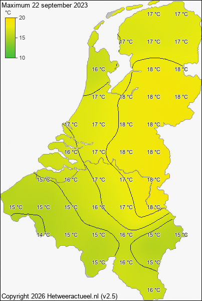 Maximum temperatuur 22 september 2023