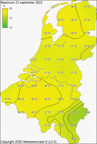 Maximum temperatuur 23 september 2023