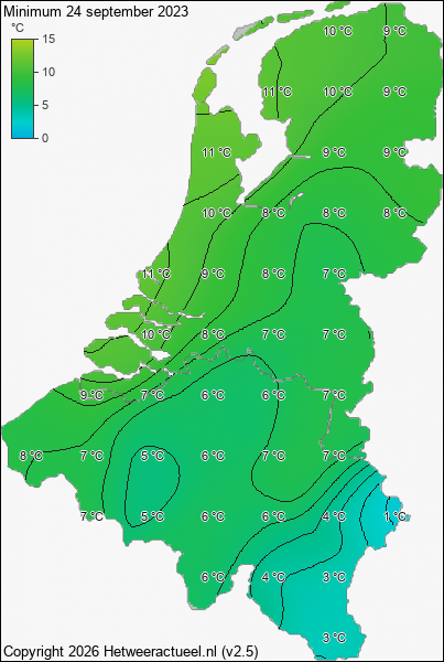 Minimum temperatuur 24 september 2023