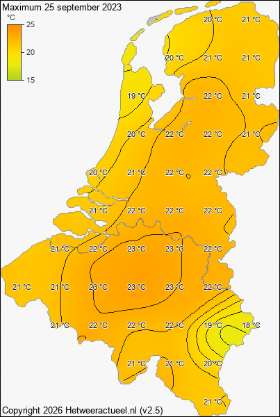 Maximum temperatuur 25 september 2023