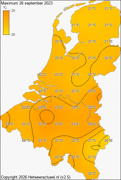 Maximum temperatuur 26 september 2023