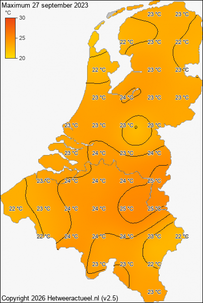 Maximum temperatuur 27 september 2023