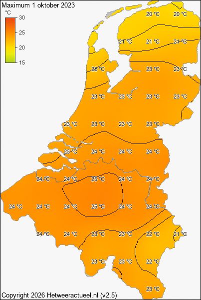 Maximum temperatuur 1 oktober 2023