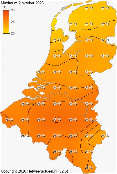 Maximum temperatuur 2 oktober 2023