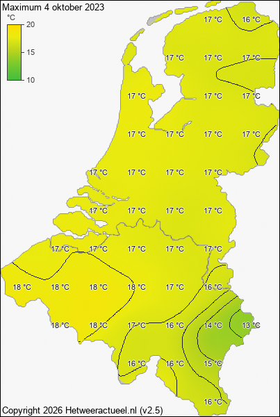 Maximum temperatuur 4 oktober 2023