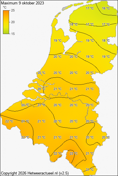 Maximum temperatuur 9 oktober 2023
