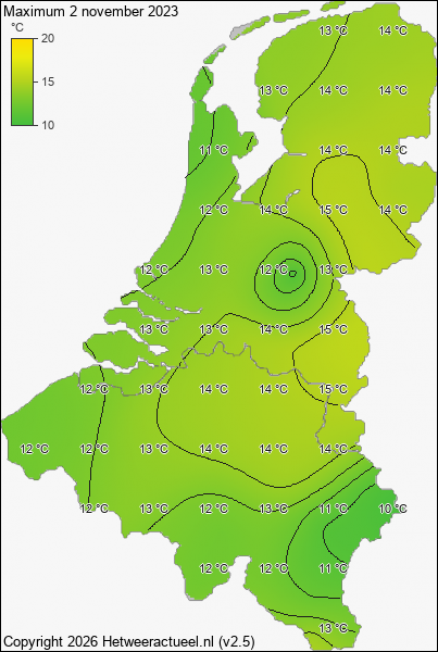 Maximum temperatuur 2 november 2023