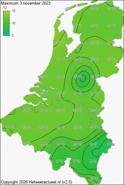 Maximum temperatuur 3 november 2023