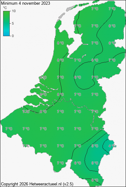 Minimum temperatuur 4 november 2023