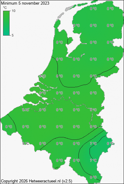 Minimum temperatuur 5 november 2023