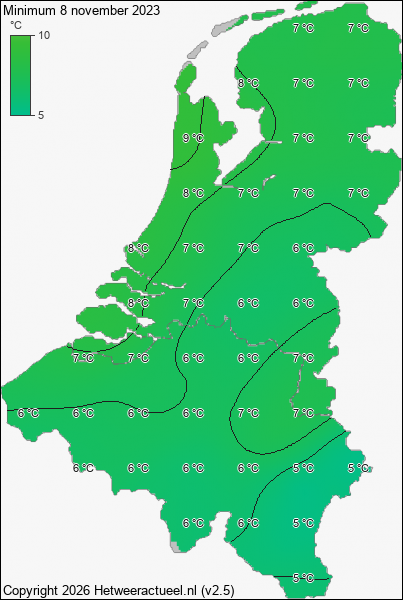 Minimum temperatuur 8 november 2023