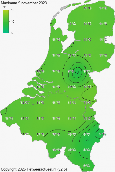 Maximum temperatuur 9 november 2023