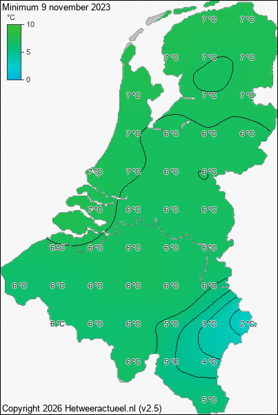 Minimum temperatuur 9 november 2023