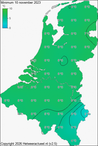 Minimum temperatuur 10 november 2023