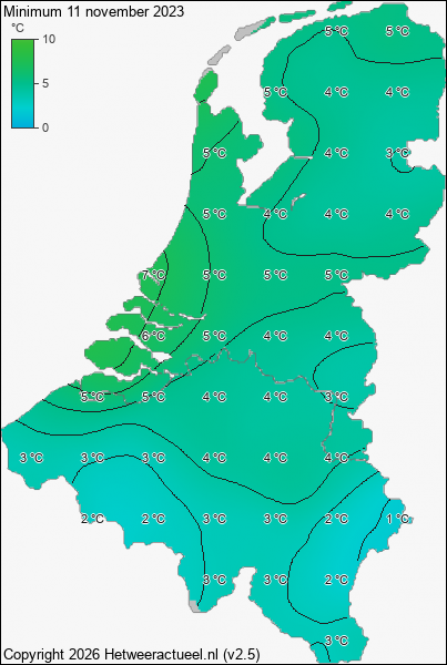 Minimum temperatuur 11 november 2023