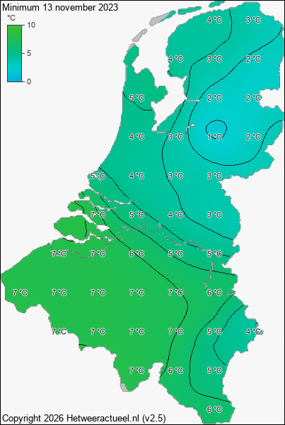 Minimum temperatuur 13 november 2023