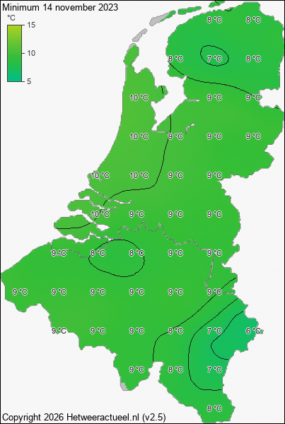 Minimum temperatuur 14 november 2023