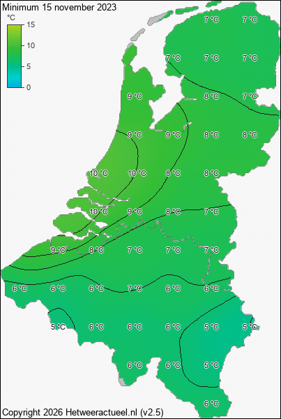Minimum temperatuur 15 november 2023
