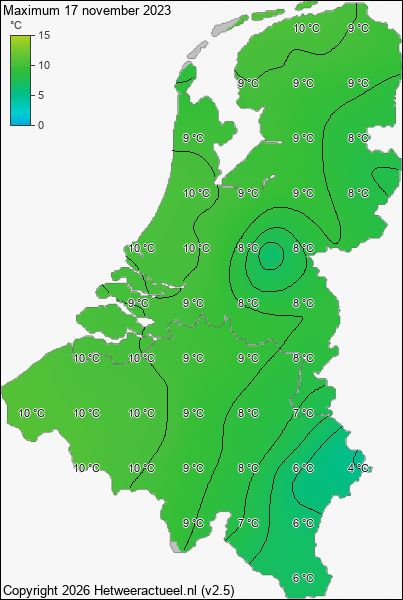 Maximum temperatuur 17 november 2023