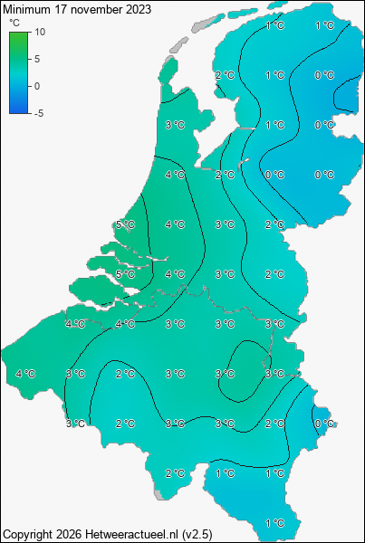 Minimum temperatuur 17 november 2023