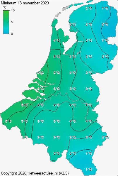 Minimum temperatuur 18 november 2023
