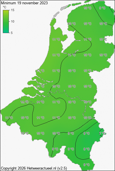 Minimum temperatuur 19 november 2023