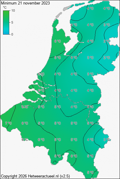 Minimum temperatuur 21 november 2023