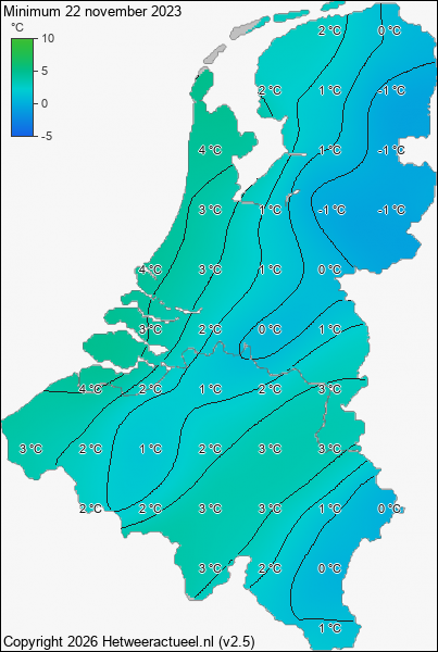 Minimum temperatuur 22 november 2023