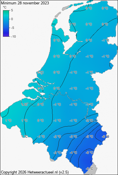 Minimum temperatuur 28 november 2023