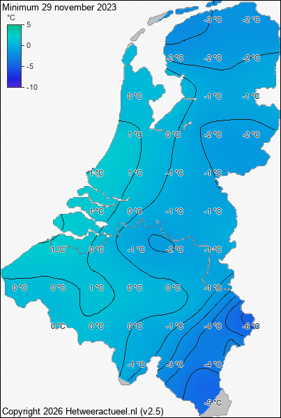 Minimum temperatuur 29 november 2023
