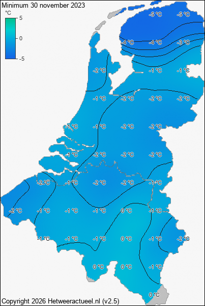 Minimum temperatuur 30 november 2023