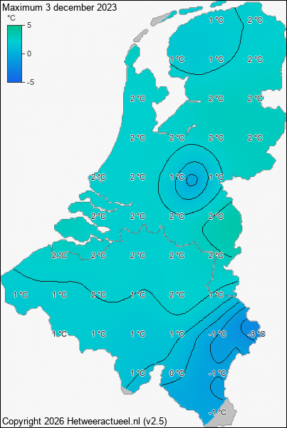 Maximum temperatuur 3 december 2023
